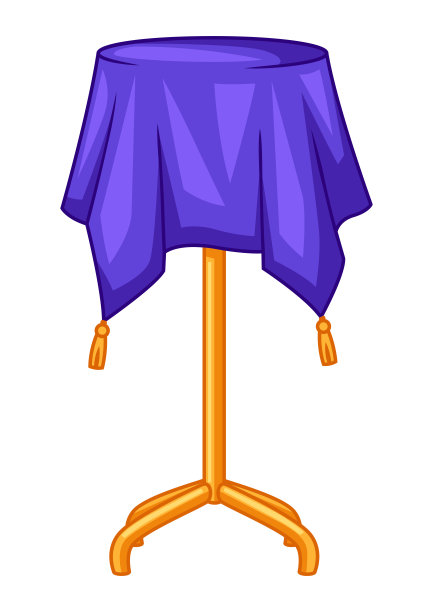 魔术师桌子上盖着毯子，配上戏法或魔术插图。图片下载