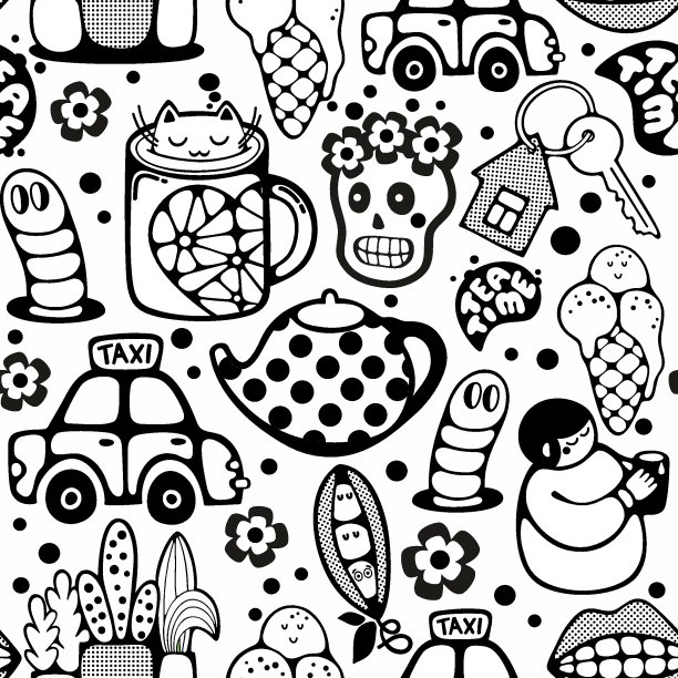 无限的图案与卡通人物。图片下载