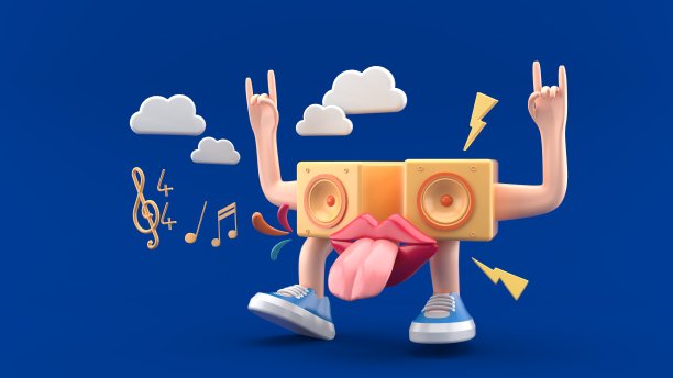 一个在蓝色背景中唱歌的音乐播放器。3 d渲染。“n图片下载