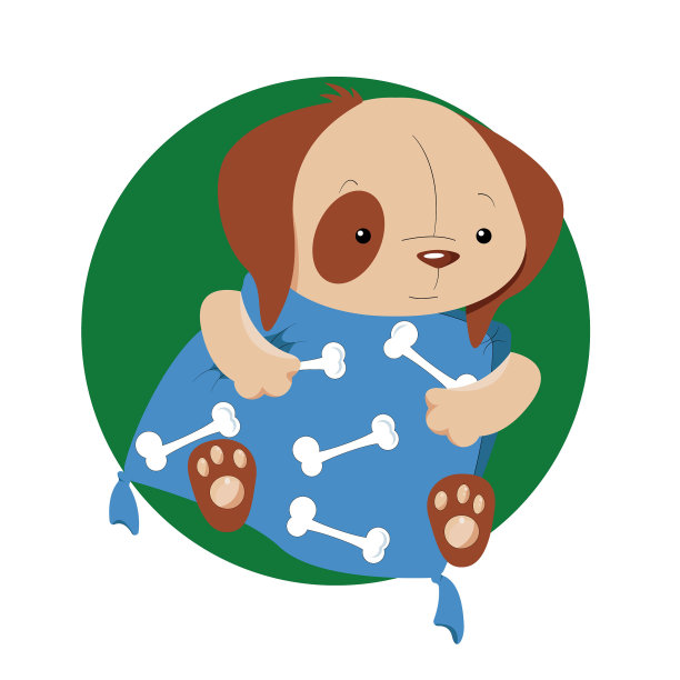 有趣的卡通小狗，爪子里有个枕头图片下载