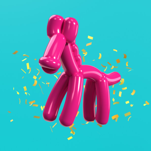 欢快的贺卡设计与蓝色背景的气球马图片下载