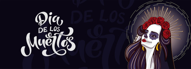 亡灵万岁。化妆的女孩，刻字图片下载