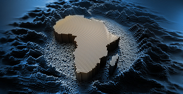 非洲地图在数字光栅微结构- 3D插图图片下载