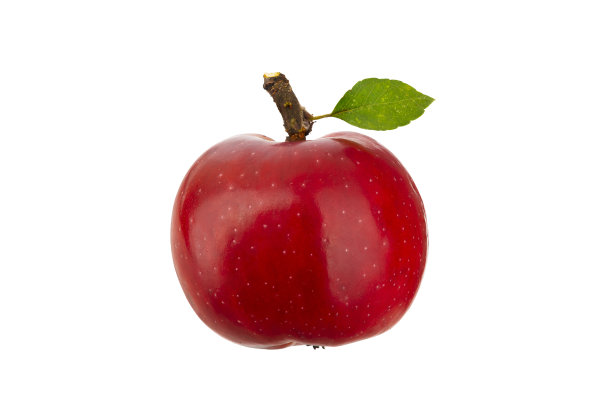 美味的红苹果，绿色的叶子孤立在白色无阴影图片下载