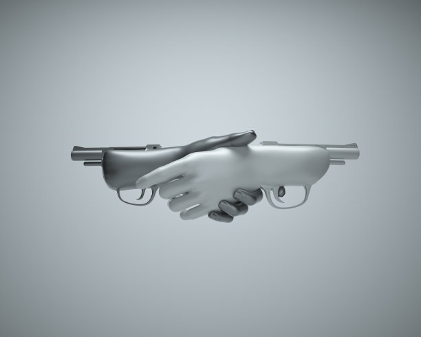 两个pistol-shaped手中。业力的概念。这是一个3d渲染图图片下载