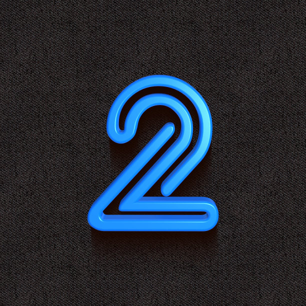 3d字母，一组蓝色数字在黑暗的背景，两个，3d渲染图片下载