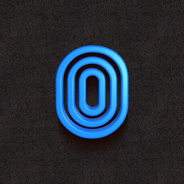 3d字母，一组蓝色数字在黑暗的背景，零，3d渲染图片下载