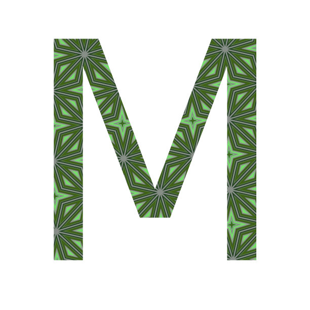 由绿色星形图案组成的字母M，孤立在白色背景上图片下载