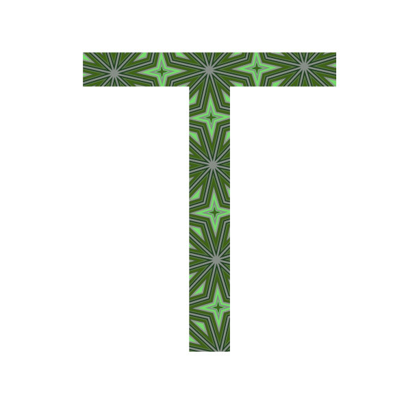 由绿色星形图案组成的字母T，孤立在白色背景上图片下载