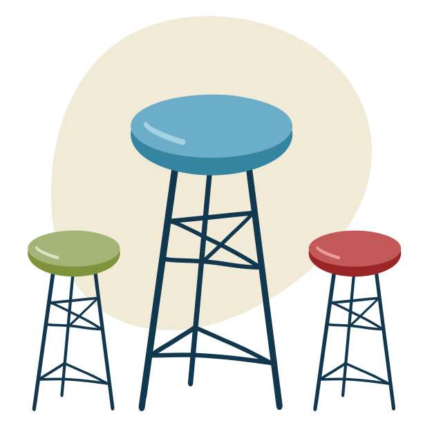 吧台前设计椅子、凳子。现代自助餐厅柜台坐孤立矢量插图图片下载