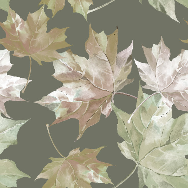 秋天的枫叶干水彩灰色背景无缝模式为所有打印。图片下载