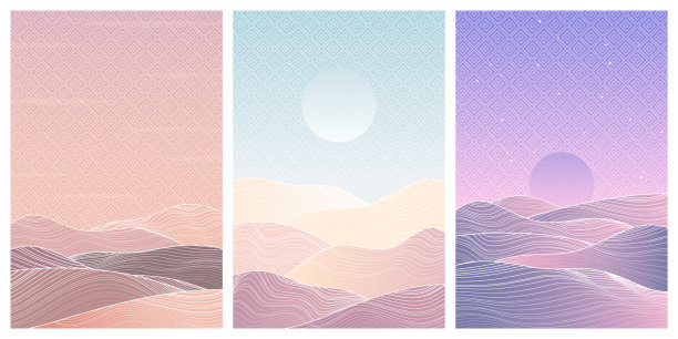 中国背景与线条模式。日本的背景。东方风格的山地布局设计。具有几何图案的抽象模板。极简主义的东方设计。说明景观设置图片下载