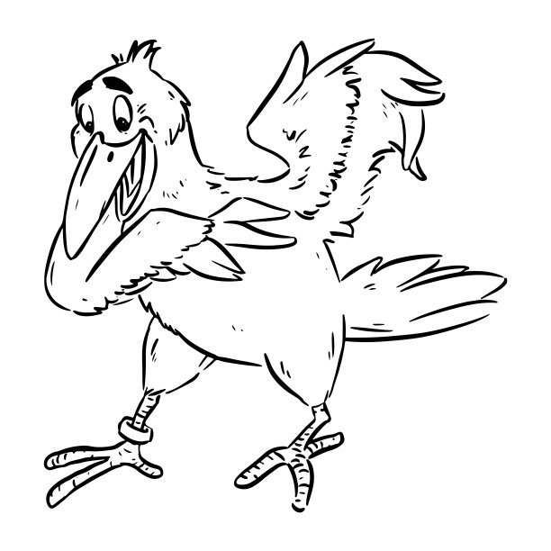 可爱的漫画风格的乌鸦或乌鸦。卡通小鸟，可爱快乐的股票插图图片下载