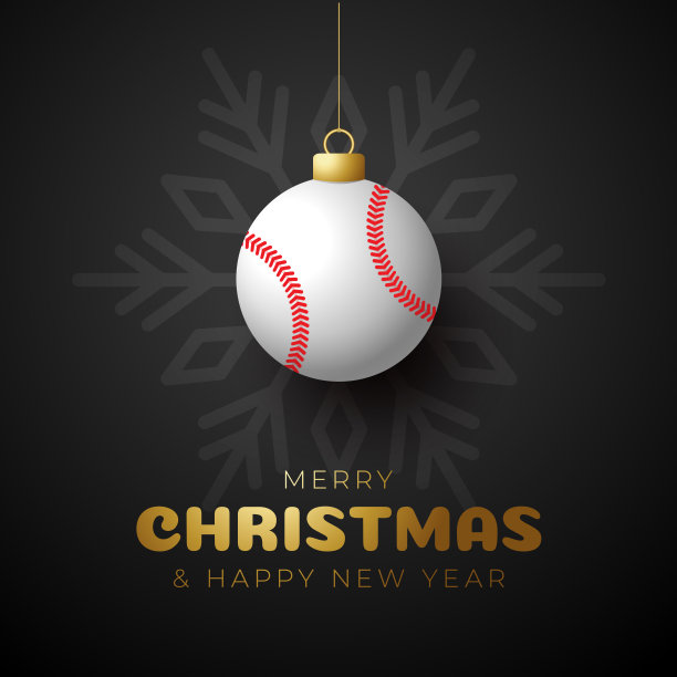 豪华运动圣诞新年贺卡：棒球圣诞球背景矢量素材图片下载