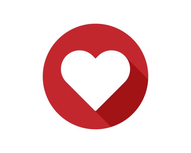 心的图标与长影子。平面设计风格。心的剪影。简单的图标。现代的平面图标在时尚的颜色。网站页面和移动应用程序设计元素。图片下载