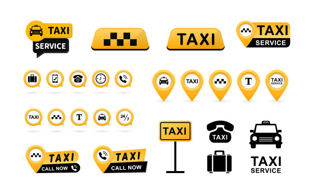 出租车服务图标设置。出租车的迹象。出租车地图指针。时尚的标志图标和贴纸集。矢量插图。每股收益10图片下载