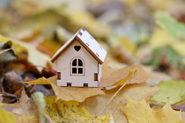 以黄色枫叶为背景的木屋模型图片下载