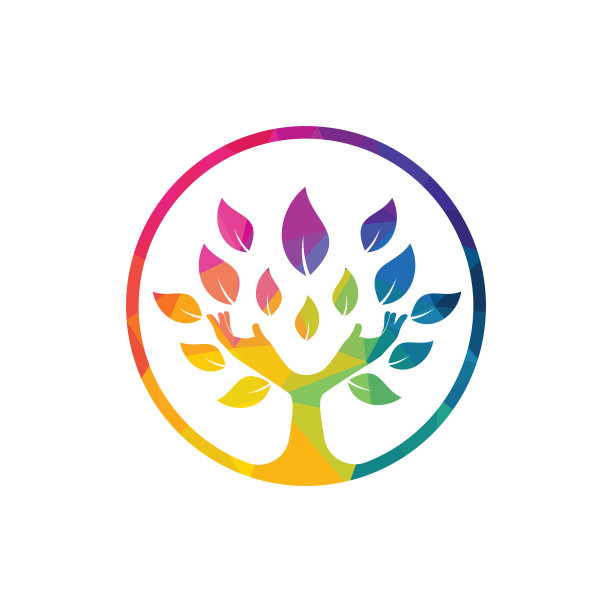 创意绿手树标志设计。关爱和培育标志概念。图片下载