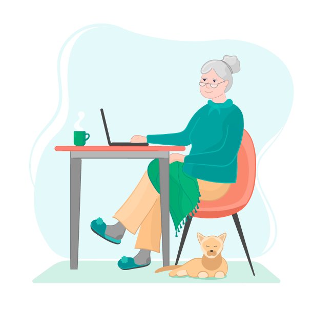 奶奶在笔记本电脑上工作或聊天或上网工作。图片下载