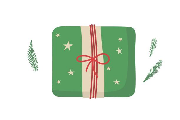圣诞礼品盒在牛皮纸。零浪费，环保包装礼品牛皮纸。为庆祝平安夜或新年做准备。在白色背景上孤立的平面向量图片下载