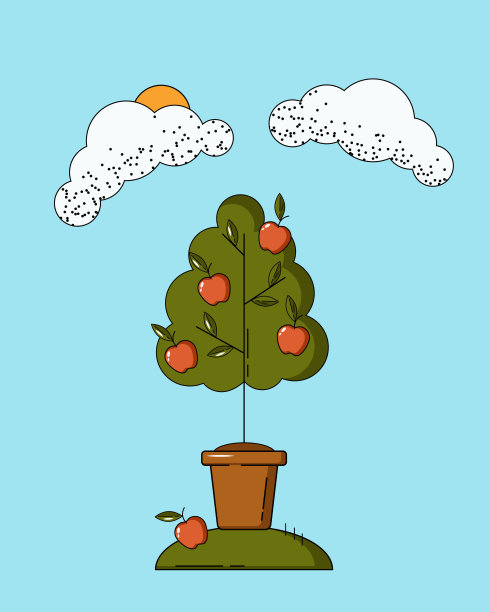 花盆里的苹果树。秋天明媚的风景图片下载