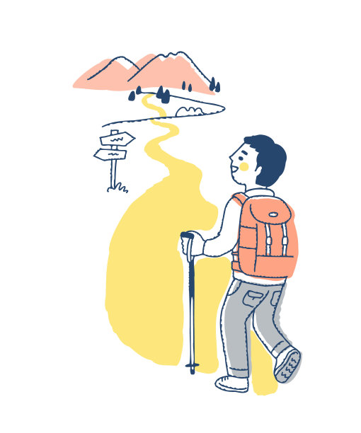 一个面带微笑的人朝山走去图片下载