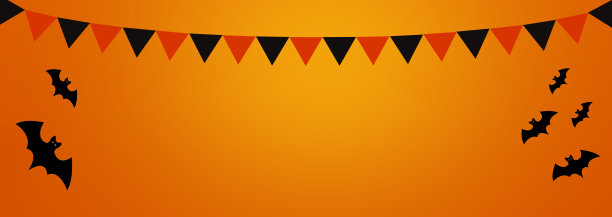 快乐的万圣节问候旗帜与蝙蝠，花环的旗帜。复制文本空间。横幅。图片下载
