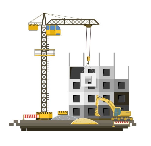 建设大型城市建筑。住宅和工业用品。起重吊车。现代化的技术和设备。孤立的矢量插图图片下载