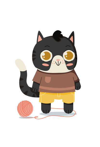 有趣的卡通猫和纱线球。可爱的小宠物。矢量插图孤立在白色背景图片下载