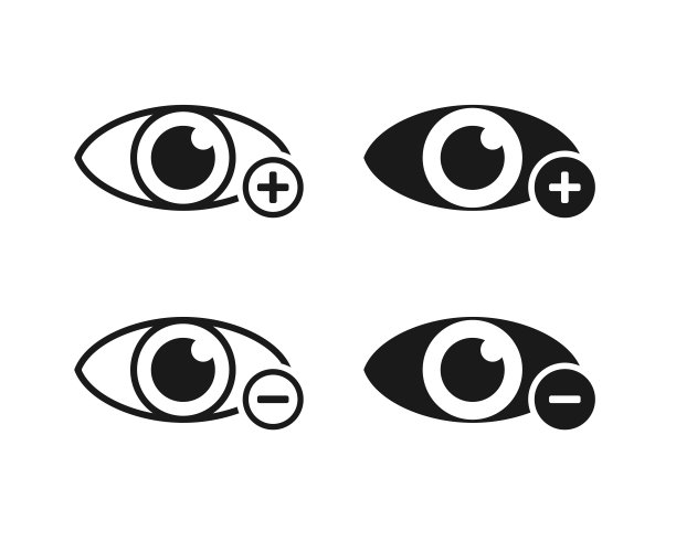 人眼有加减图标。近视和远视的象征。远视和近视设计。视力问题。图片下载