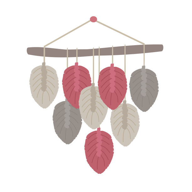 流苏花边,矢量插图。波西米亚风格的软线墙装饰。手工编织墙面装饰。Diy手工。孤立的背景图片下载