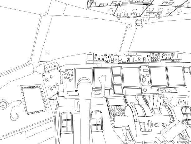 飞机驾驶舱的轮廓从内部由黑线孤立在白色背景上。矢量图图片下载