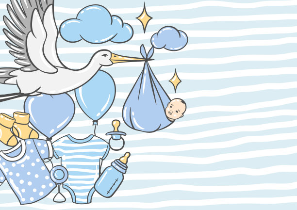 生日快乐问候和请柬。节日男婴淋浴庆祝符号。图片下载