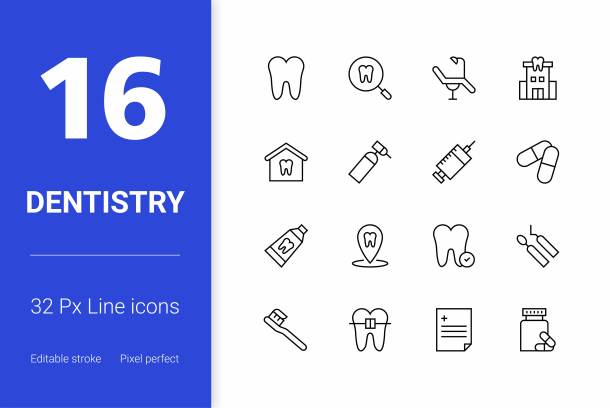 牙科可编辑的笔画线图标图片下载