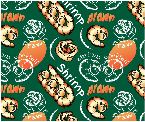 轮廓画图案的彩色虾孤立在绿色的背景。图片下载