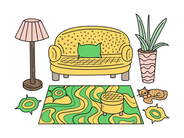 手绘插图。客厅。涂鸦。图片下载