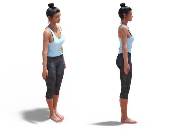 前四分之三和右侧面姿势的一个3D女人在瑜伽山姿势在白色图片下载