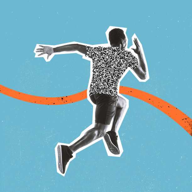 年轻职业男运动员的创意艺术作品，越过画线的跑步者。赢家图片下载