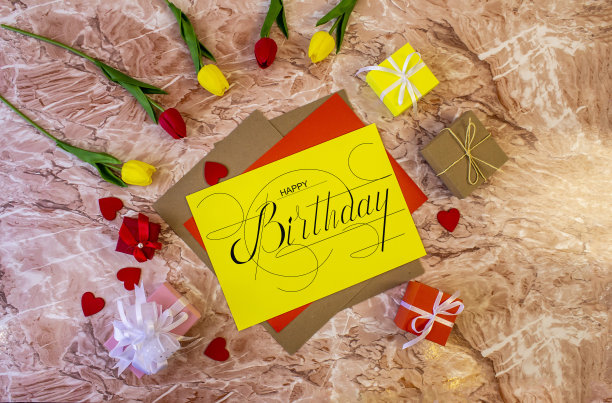 明信片，互联网横幅，平躺着生日祝福，题词-生日快乐图片下载