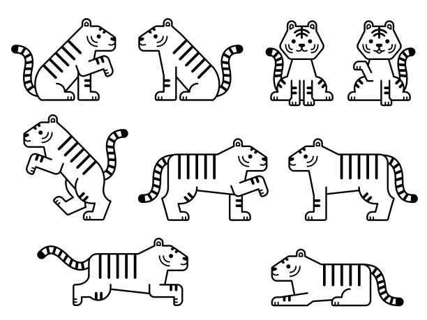 线条画插图组象征性的老虎图片下载