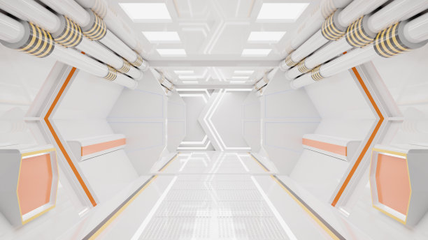 飞船走廊是一个股票动态图形视频，显示了一个移动的宇宙飞船的内部。三维渲染图片下载