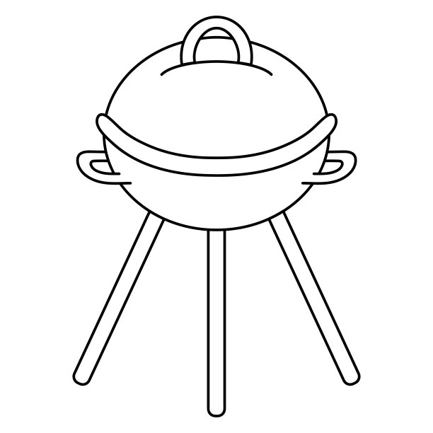 烧烤架有盖子。草图。有柄和腿的大锅，用来煮肉、家禽、鱼和蔬菜。矢量插图。图片下载