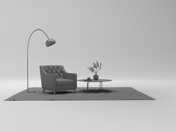 单扶手椅、落地灯和装饰花瓶。图片下载