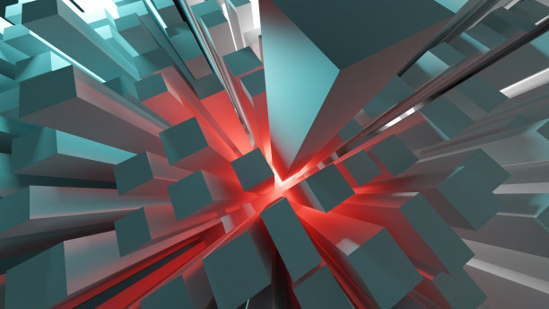 3D块形状，霓虹灯，摩天大楼模式图片下载