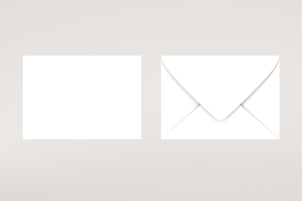 白色信封与背面和字体的一面，与剪贴面具隔离。前视图。图片下载