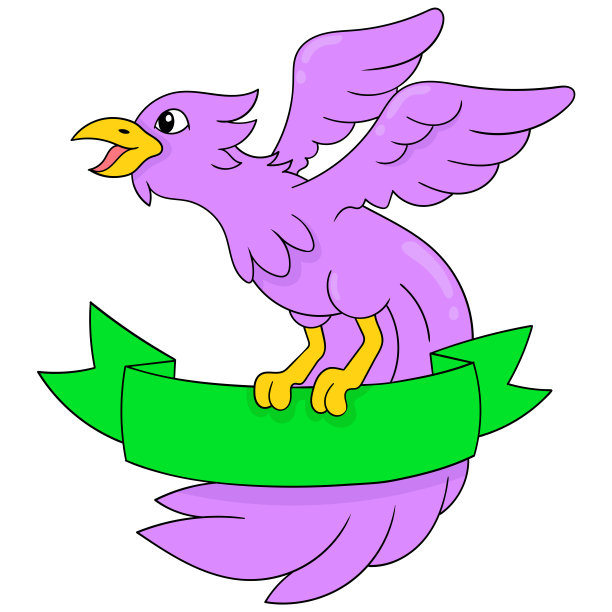 紫鹰飞行携带空白模板旗帜，矢量插图艺术。涂鸦图标形象卡哇伊。图片下载