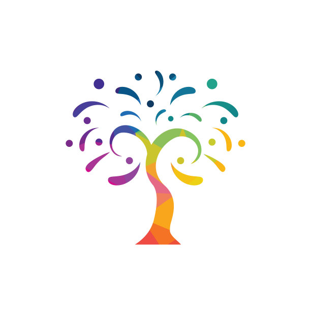 五颜六色的树矢量标志设计。教育标识的概念。图片下载