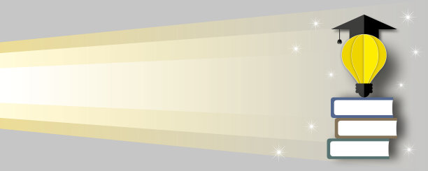灯泡头戴毕业帽，背景上有书籍。图片下载