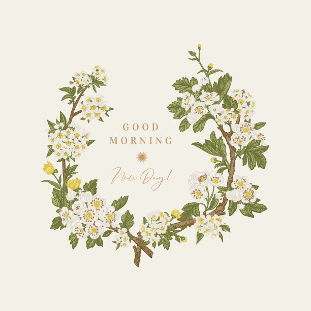 花冠上有开花的树枝。图片下载