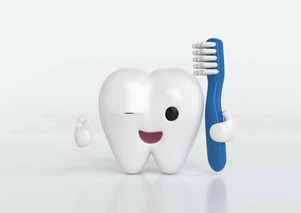 快乐明亮的白色牙齿卫生3d人物在白色的背景图片下载